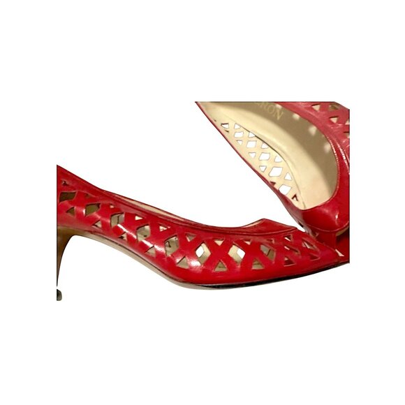 Vintage 1980s Nogueron Cherry Red Cut-Out Leather Pumps Made in Spain - Picture 10 of 13